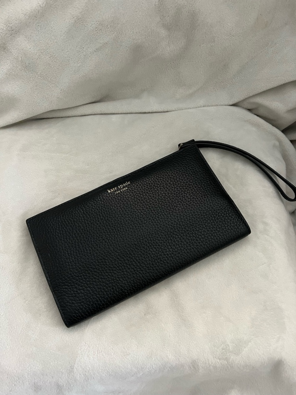 kate spade Black Pebbled Leather Wristlet with Strap